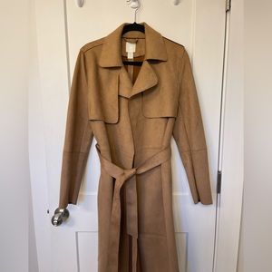 Faux suede trench coat